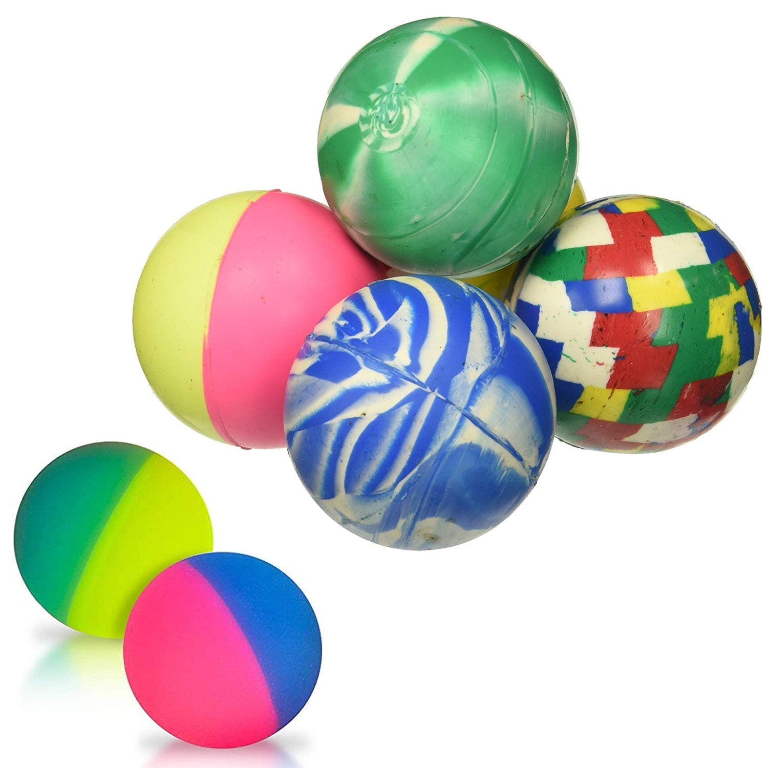 Multiple bouncy balls showcasing their vibrant colors and bounce. Multiple bouncy balls showcasing their vibrant colors and bounce.